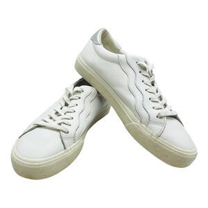 Madewell Sidewalk Low-Top Sneakers Leather Wave Scallop White Silver Sz 9 Sreet‎
